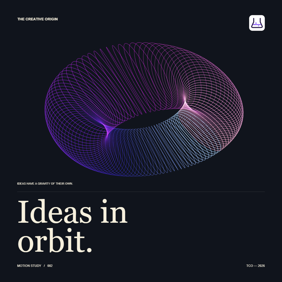 Afterimage: looping fine lines above the words Ideas in orbit.